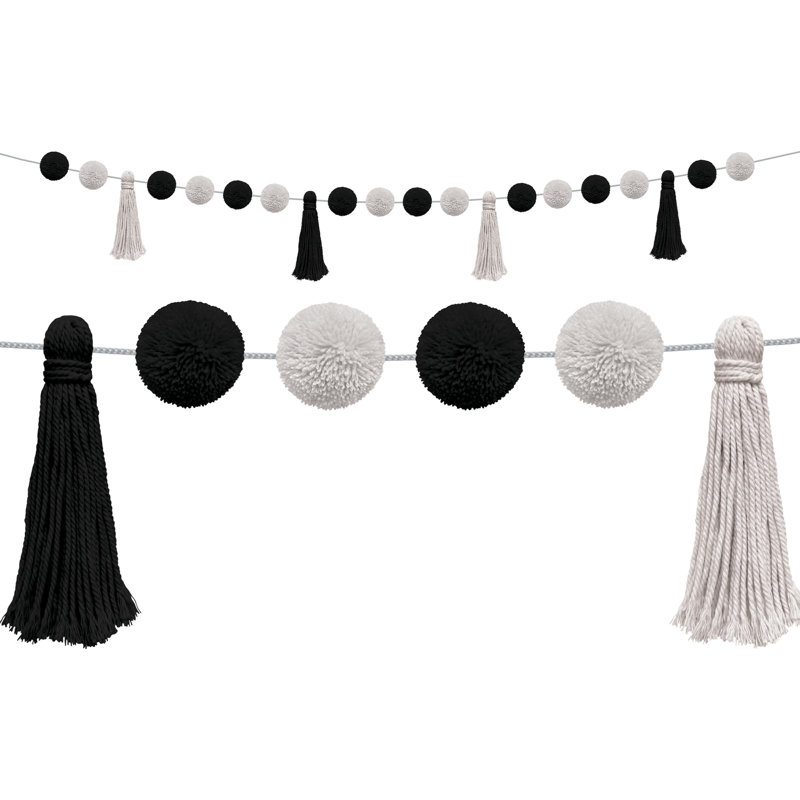 Guirlande pompons et pompons, Noir / blanc