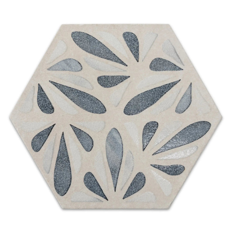 Carreau hexagonal en grès Terrapétal Fusion 8,5 po x 10 po, Beige/bleu