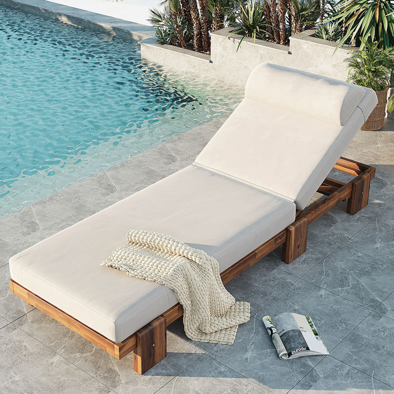 Chaise longue d'extérieur, coussin inclus, Beige