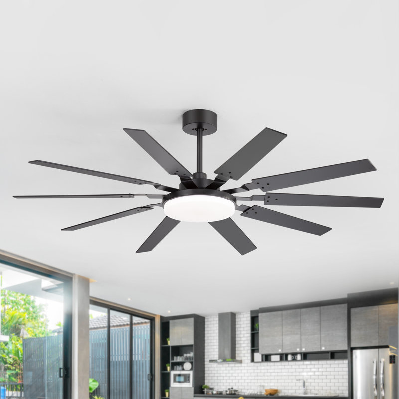 60 Inch Ceiling Fan With Light And Remote ,Indoor/Outdoor Large Fan With Remote , 10-Blade Fan For Patios