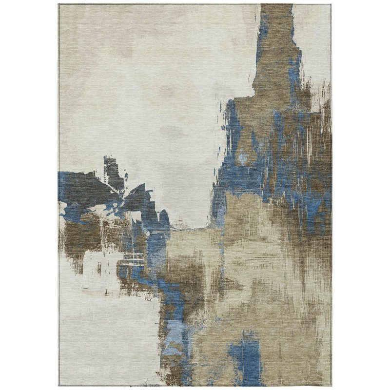Tapis intérieur lavable abstrait beige et brun 3 pi x 5 pi