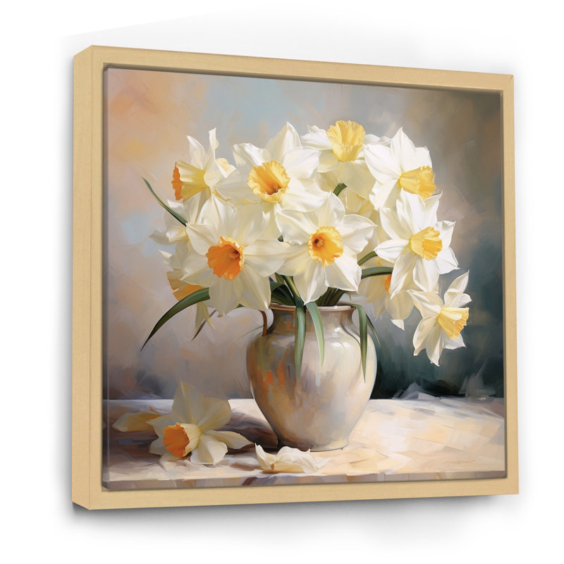 White Affodils Romantic Impression VI - Landscapes Canvas Print, Cadre naturel flottant, H 36 po x l 36 po x P 1,5 po