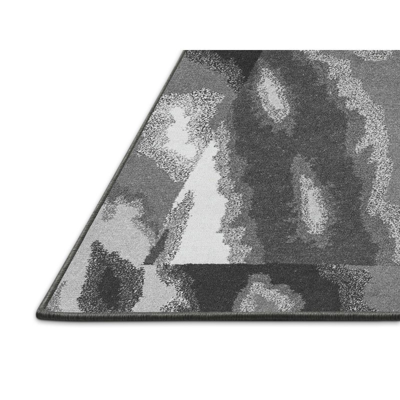 Tapis gris rectangulaire en laine et polyester tissé à la machine 6 pi x 9 pi Breonka
