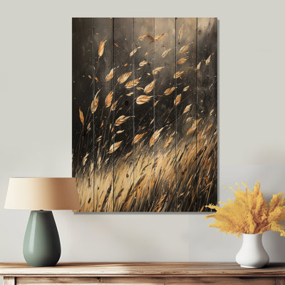 Windy Prairie Leaves II - impression sur bois de prairie - sur bois de pin naturel