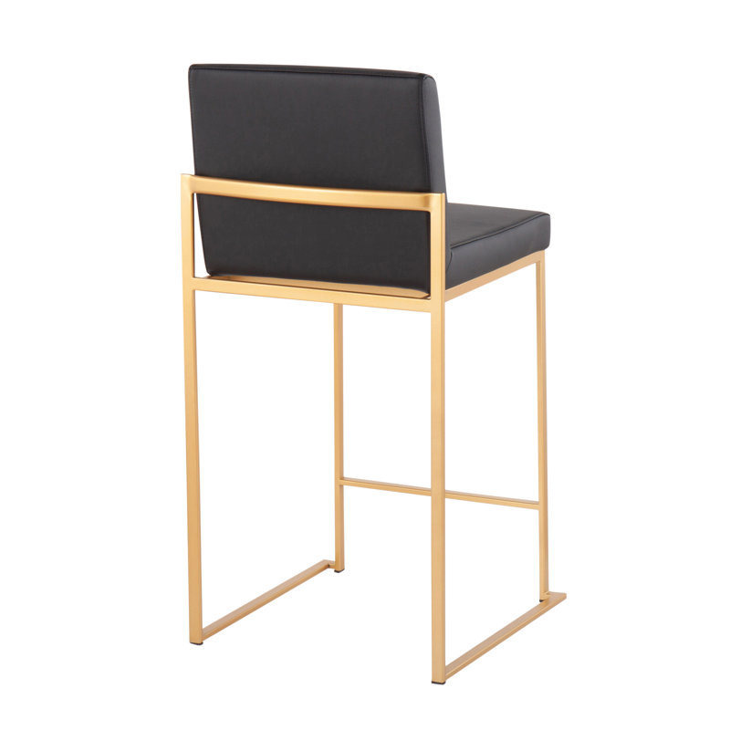 Fuji Contemporary High Back Counter Stool In Gold Steel And Black Faux Leather By Lumisource - Set Of 2, 2, Gold, Black