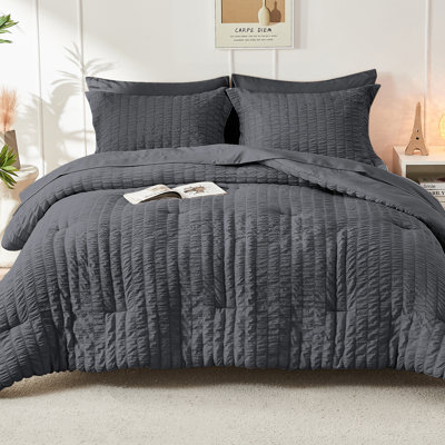 HYMOKEGE Seersucker Comforter Set, All Season Bedding Set, Luxury Bed in a Bag for Bedroom