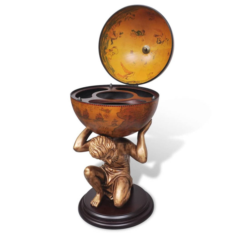 Globe Bar Wine Stand Atlas Design 16.5" x 16.5" x 33.5"