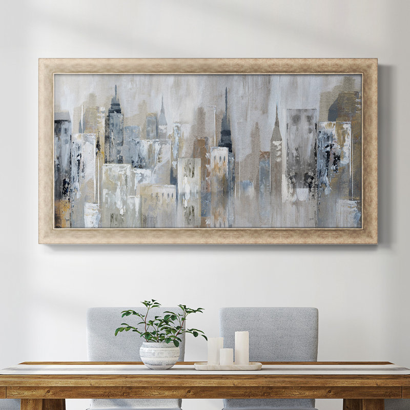 Toile encadrée de qualité supérieure Bay City Reflection - prête à être accrochée, H 25 po x l 45 po x P 1,25 po, gris