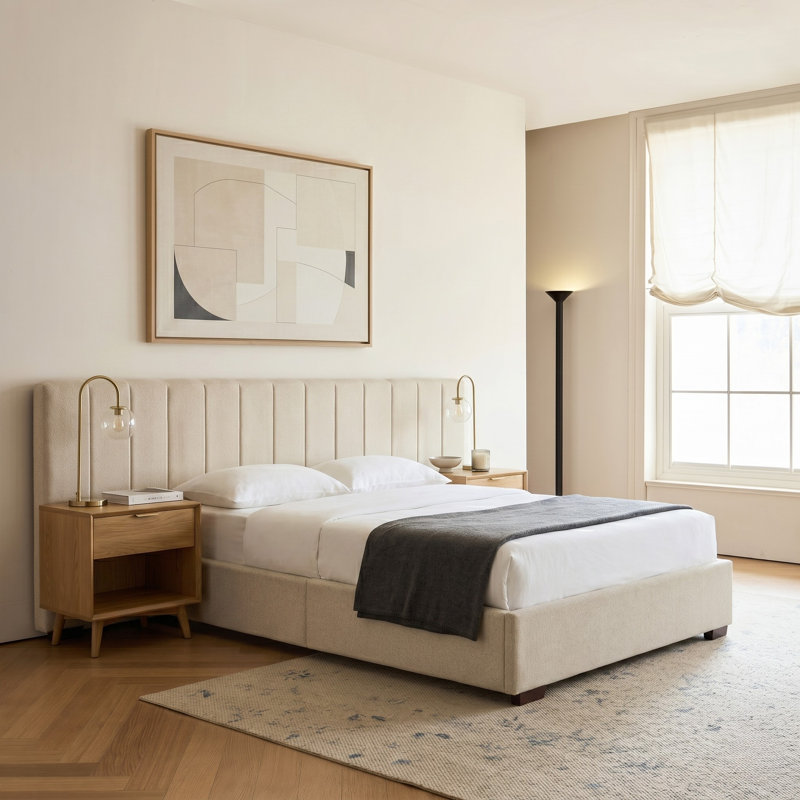 Dobson Upholstered Wide Headboard Hotel Bed, Queen