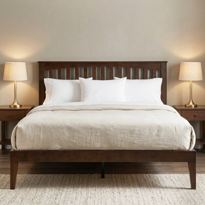 Moriel Full Size Transitional Modern Solid Wood Platform Bed Frame, MOB-42-F, with Shaker Headboard, Espresso Oak, No Box Spring Needed