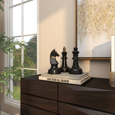 CosmoLiving by Cosmopolitan Dark Grey Aluminum Chess Sculpture with Knight, Queen and King 3 - Pieces