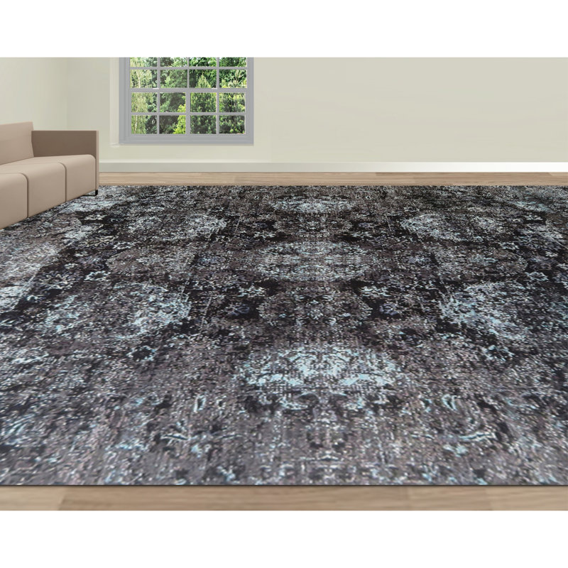 Oriental Area Rug in Silver, Rectangle 9' x 12'
