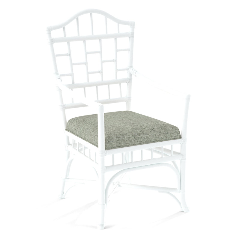 Chippendale Upholstered Arm Chair, Frost White, White Performance Fabric; 0851-94