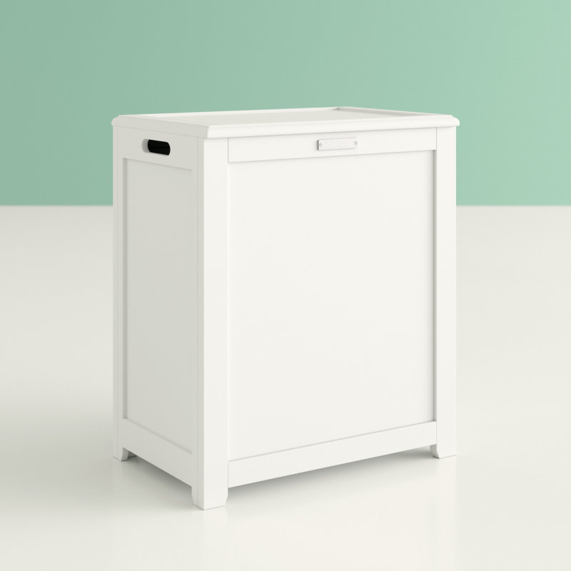 Wood Cabinet Laundry Hamper with Handles, White
