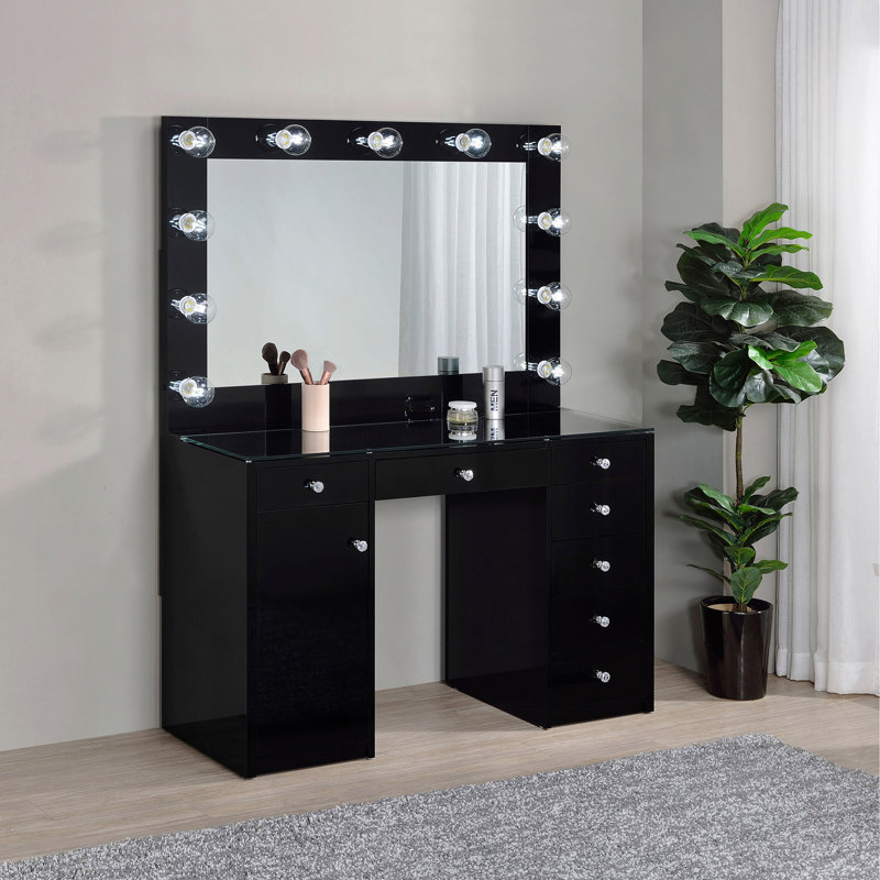 Black High Gloss 7-Drawer Vanity Set