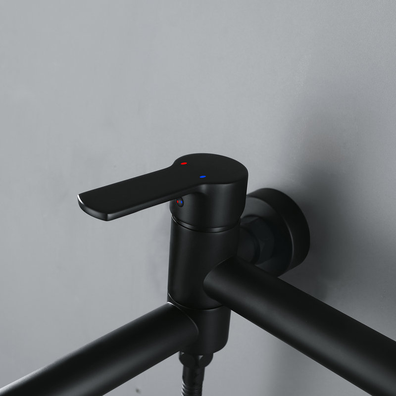 Wall-Mounted 2-Function Bathtub Faucet With Hand Shower And Rotatable Spout, Matte Black