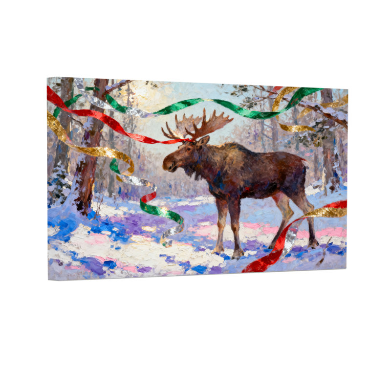 Orignal de Noël dans la forêt d'hiver avec rubans, H 16 po x l 24 po