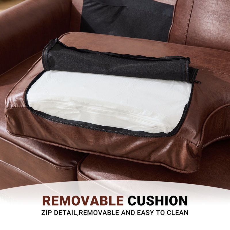 59" Upholstered Loveseat Faux Leather Sofa, Rust