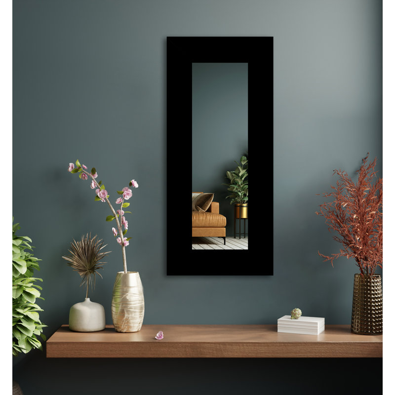 Maci Eileen Engineered Wood Flat Wall Mirror, Gloss Black, 16" x 33"