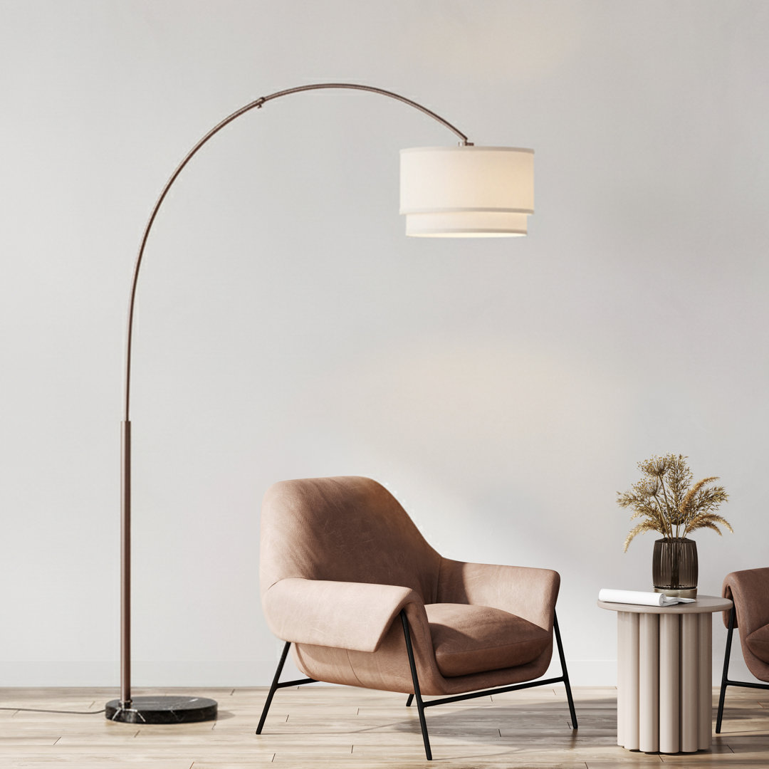 Ackland Mason 81 in. Modern Adjustable LED Arched Standing Floor Lamp with Fabric Drum Shade and Weighted Marble Base AllModern Base 