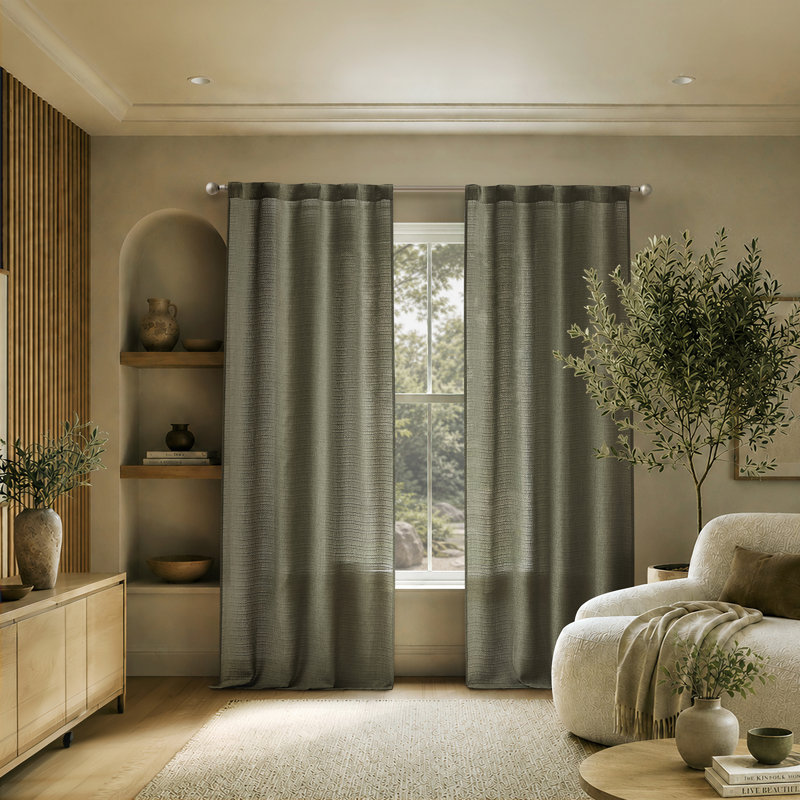 Panneau de rideau à passants semi-transparents avec passants Anson 3-en-1 Anson, Olive