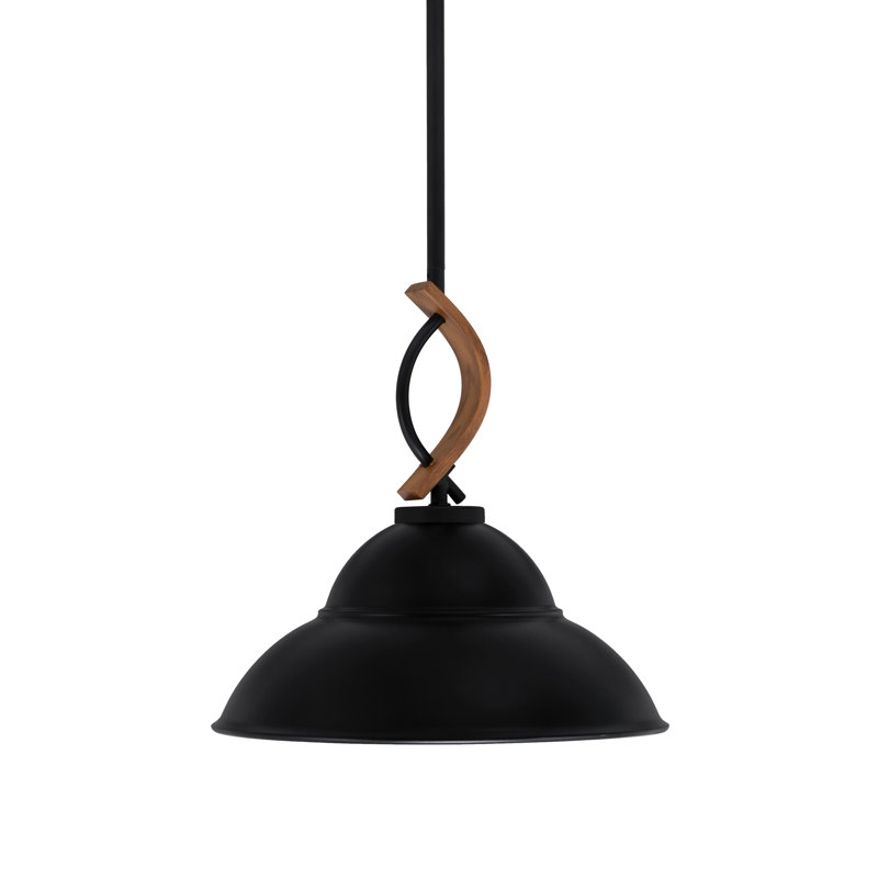 Mini-luminaire suspendu avec tige en métal Hallmann, Noir mat, H 13 po x l 13 po x P 13 po, Noir mat / bois peint
