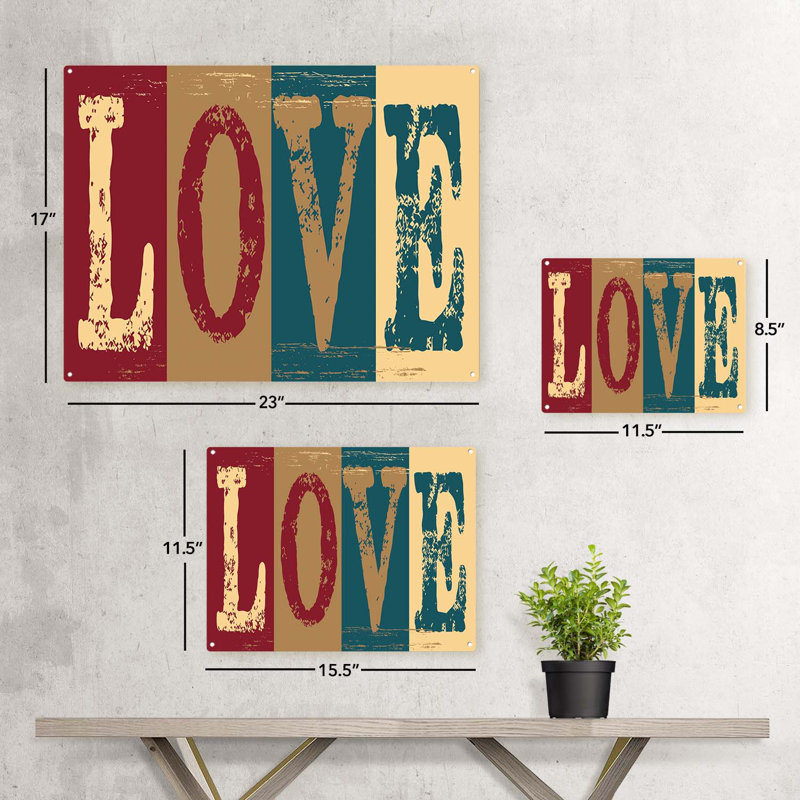 Signe d'amour rustique, H 11,5 po x l 15,5 po x P 0,04 po