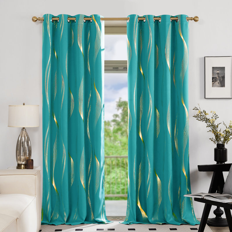 Geometric Blackout Thermal Curtain Pair, 52" W x 84" L, Coral Pink