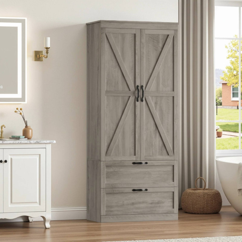 70.3" H Freestanding Bathroom With 2 Drawers, Ash Grey