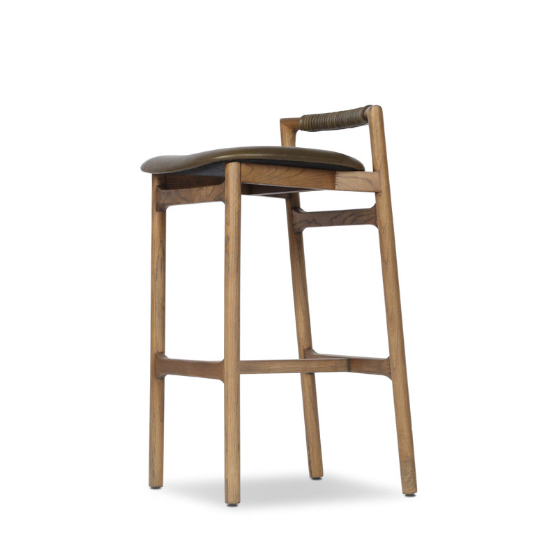 Baden Stool, Toasted Nettlewood, Dulane Moss/Genuine Leather, Bar Stool (30" Seat Height)