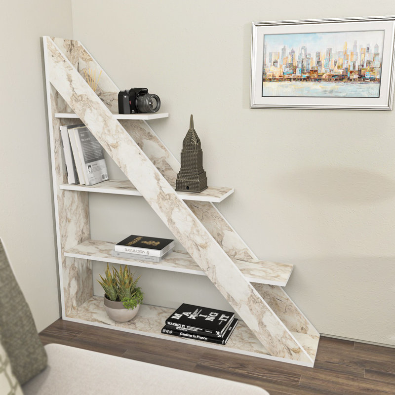 Modern Marble Design Bookshelf, White Finish, 47.2 x 51.9 x 9.8 inches | 100% Melamine Coated Particle Board, Thickness: 0.71 inches | Stylish & Functional Storage Solution for Home or Office, Space-Saving Design