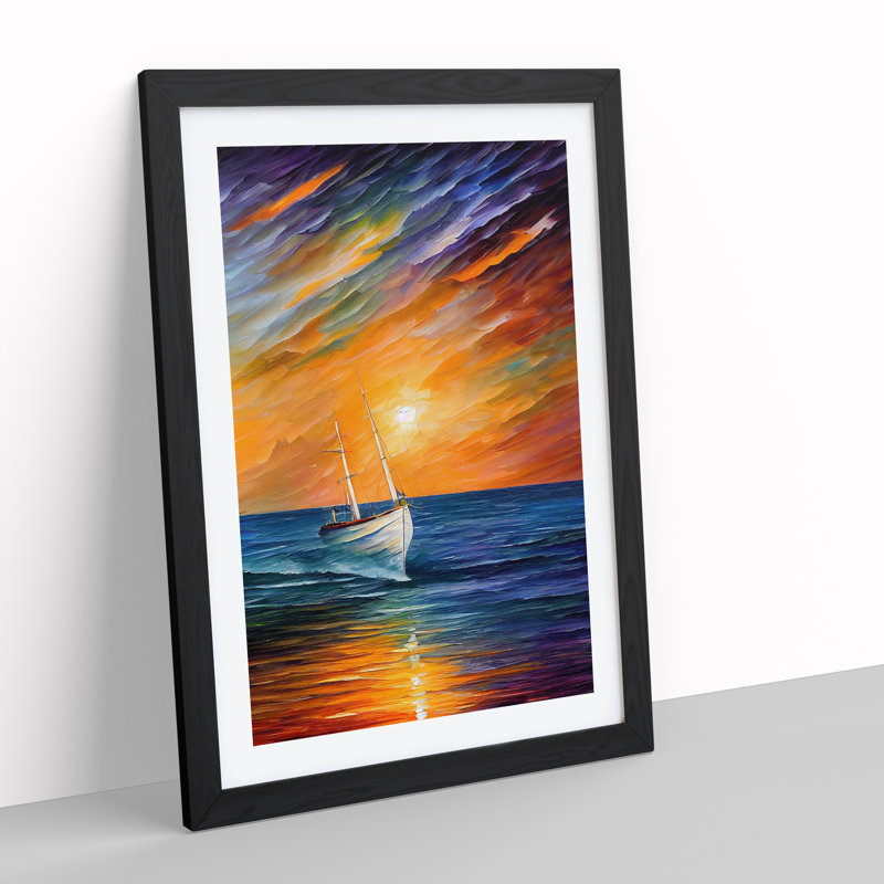 Boat At Sunset No.4 - Framed Print, Black, 34cm H x 25cm W x 2cm D