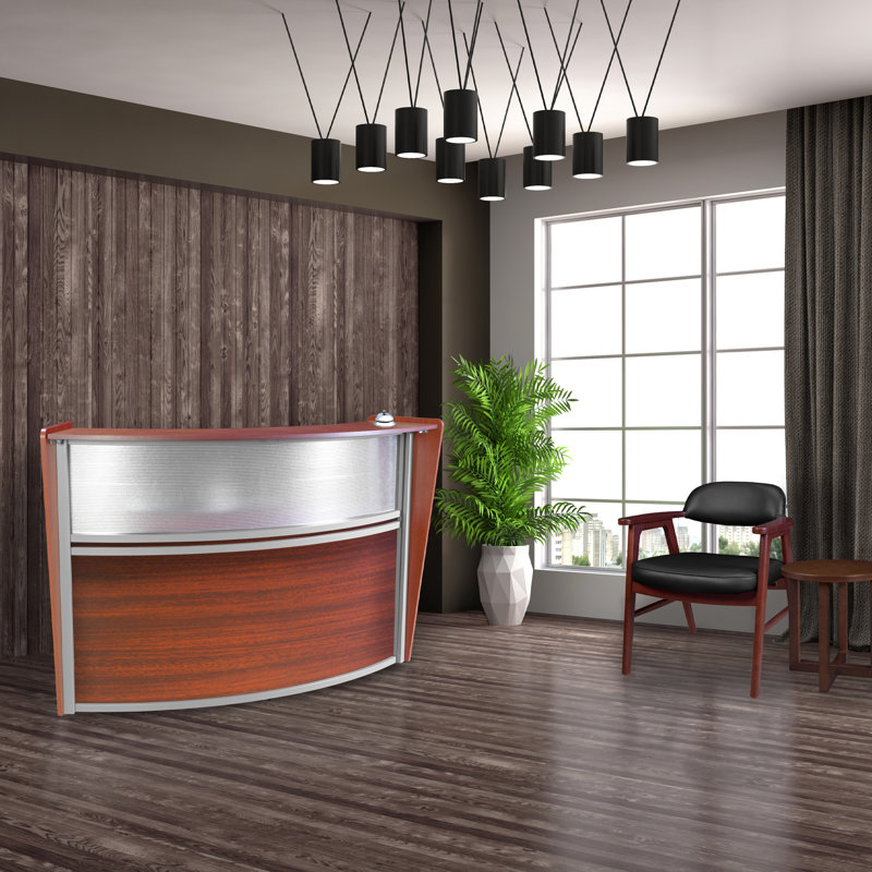 Nahjai Marque Plexi Reception Curved Desk Workstation, 45.5" H x 72" W x 32" D, Cherry
