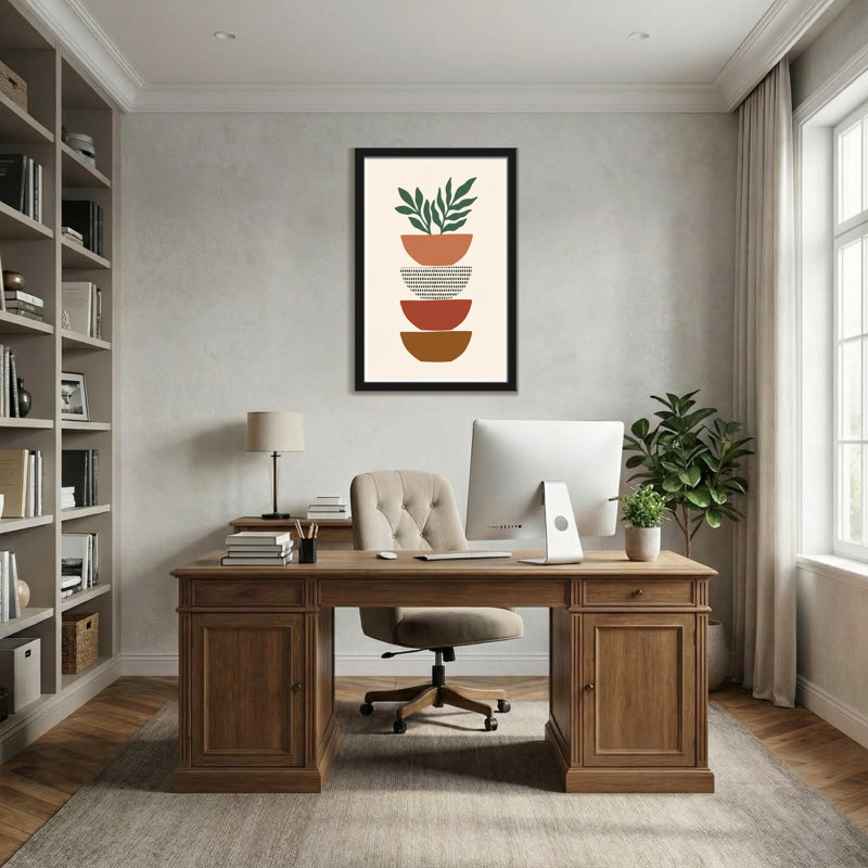 Pots abstraits empilés avec motif de plantes vertes, H 12 po x l 18 po