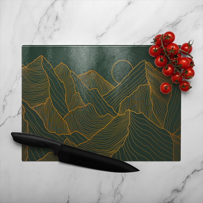 mountain line art Designer Glass Chopping Board, 40cm L x 28cm W