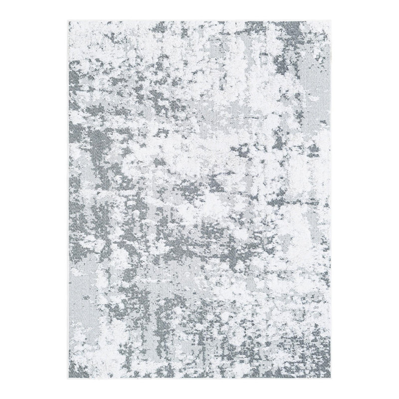 Tapis abstrait gris en coton tissé à la machine, Tapis de couloir 2 pi 3 po x 4 pi 1 po