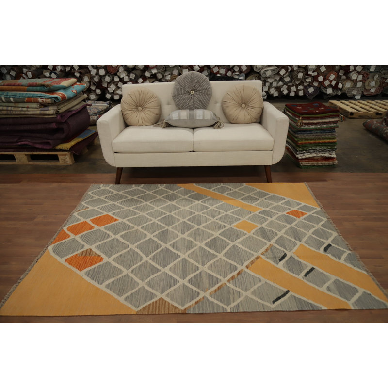 Tapis géométrique à motif géométrique treillis kilim 5 x 7