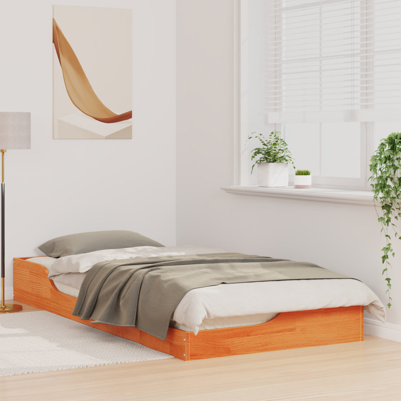 Floor Bed Frame Solid Pine Wood, Wax Brown, 83.5cm x 193.5cm