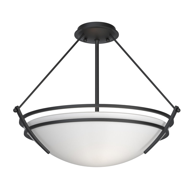 Tryne Semi Flush Mount, Black, 16.8" H x 18" W x 18" D, Opal