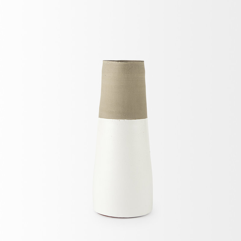 Vase de table en céramique Hindley, H 10,2 po x l 4,5 po x P 6,3 po, Blanc / beige