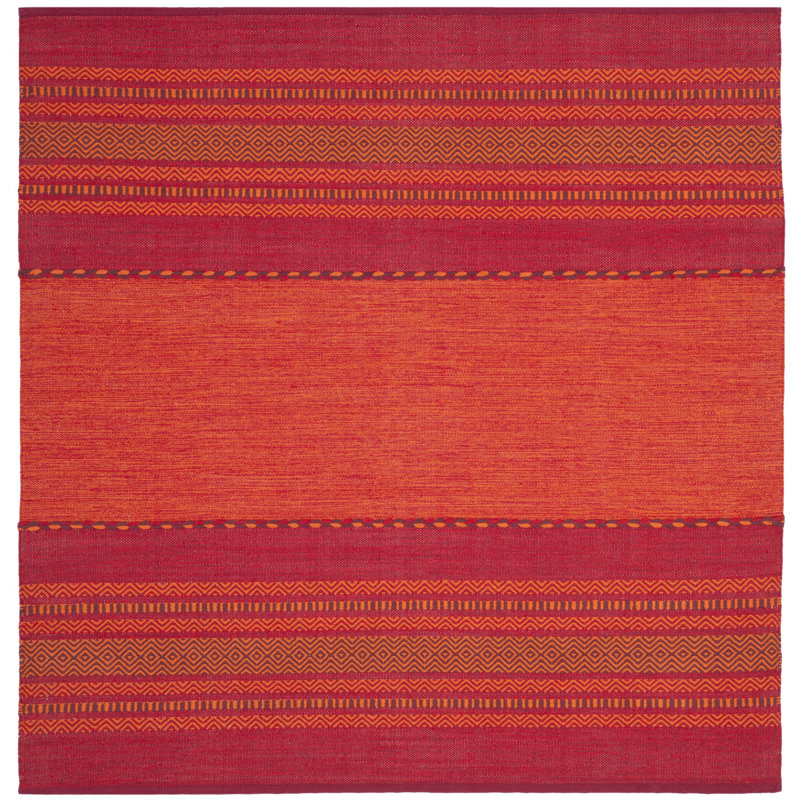 Bokard Hand Woven Cotton Striped Rug, Square 6'
