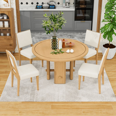 5Pcs Dining Table Set with Upholstered Chairs