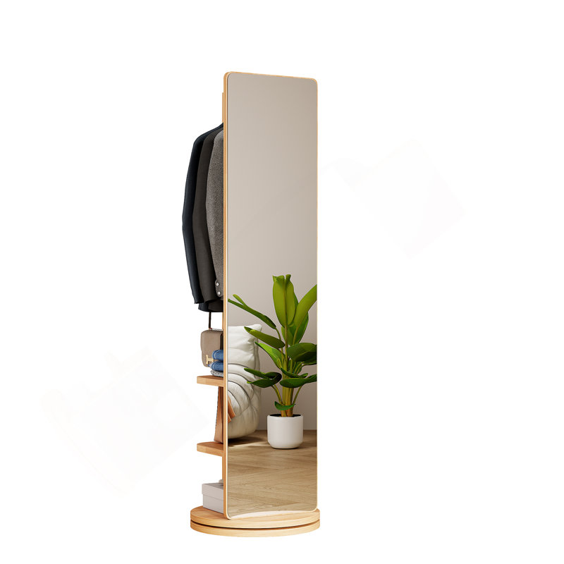 Miroir pivotant sur 360 ° avec tablette de rangement, miroir de plancher pour chambre à coucher et salon