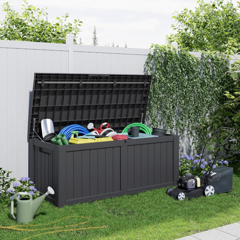 120 Gallon Deck Box, Lockable Patio Storage Box For Furniture, Garden Tools And Tools Storage - Black, Black