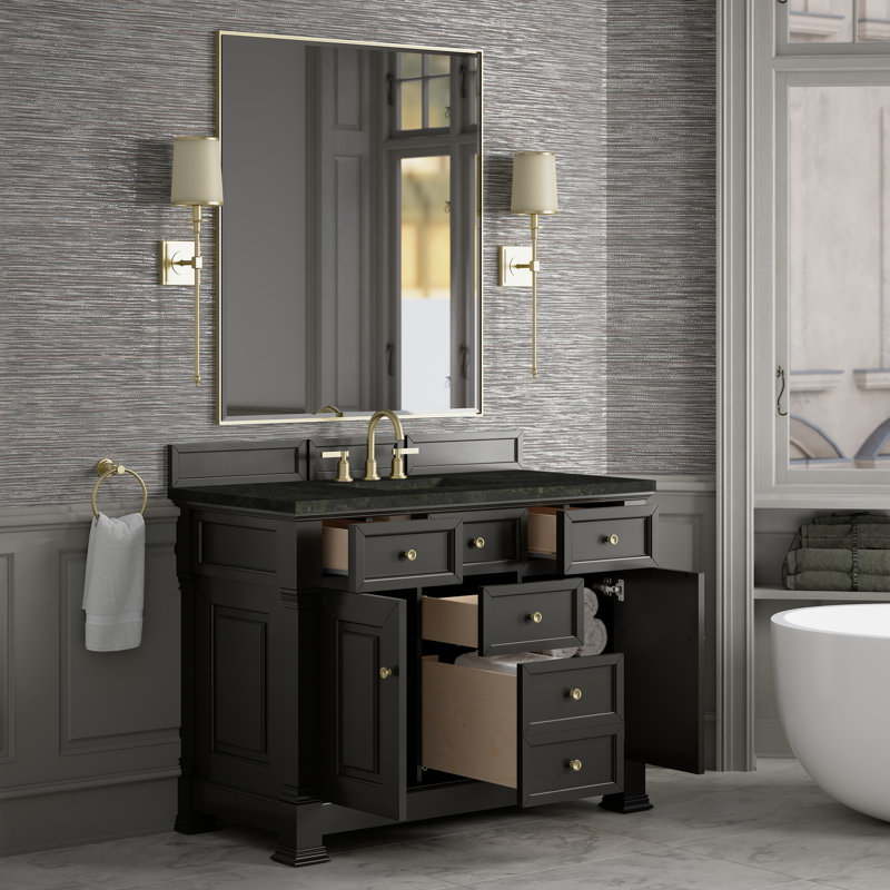 Meuble-lavabo simple 48 po avec plateau Brookfield, Noir onyx, Phantome Eclos, À entraxe