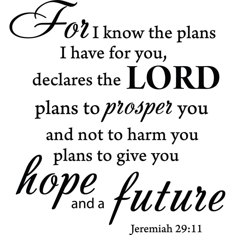 Adhésif décoratif verset biblique «For I Know the plans Jeremiah 29:11», H 20 po x l 18 po, Noir brillant