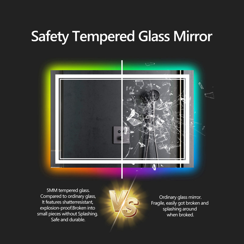 Miroir de salle de bain 48 "sans cadre à DEL 48", miroir intelligent, rétro-éclairage RVB