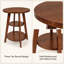 Table d'appoint ronde classique en noyer massif à 3 niveaux, table de chevet et table de chevet de 60,3 cm de haut avec étagères de rangement