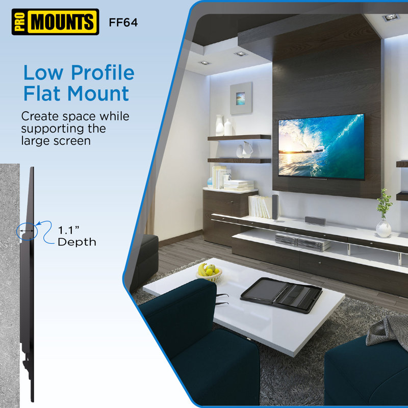 ProMounts Premium Ultra-Slim Fixed TV Wall Mount for 42"–84" TVs | Heavy-Duty Steel | Holds Up to 143 lbs | Low Profile 1.1" from Wall | Universal VESA Compatible