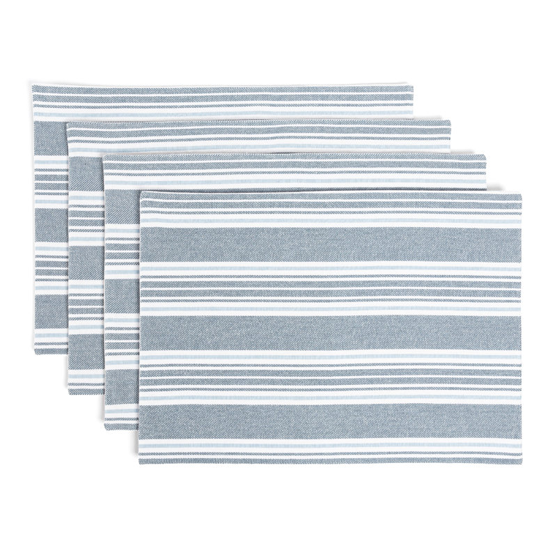 Over&Back Woven Striped Placemats, Set of 4, Blue